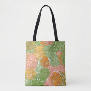 Tropical monstera leaves, colourful seamless patte tote bag
