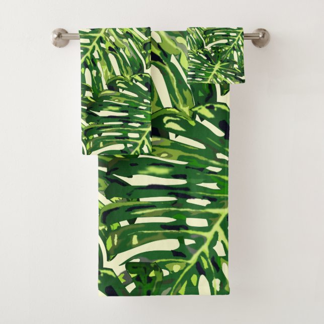 Tropical Monstera Leaves - Exotic Nature Bath Towel Set (Insitu)