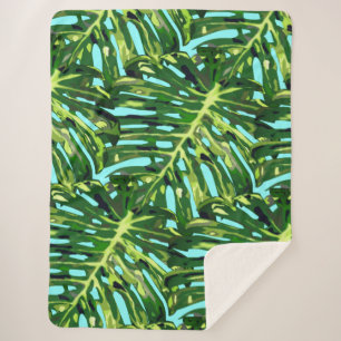 Tropical Monstera Leaves - Exotic Sherpa Blanket