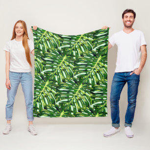 Tropical Monstera Leaves - Exotic Vacation Fleece Blanket