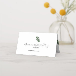 Tropical Monstera Leaves Grunge Illustration Green Place Card