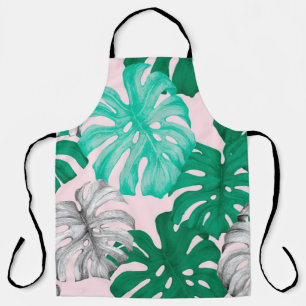Tropical monstera leaves hand drawn illustration p apron