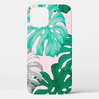 Tropical monstera leaves hand drawn illustration p iPhone 12 case
