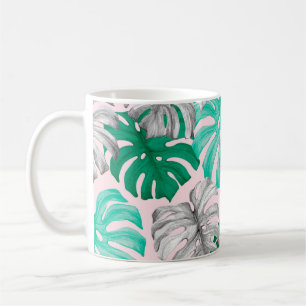 Tropical monstera leaves hand drawn illustration p coffee mug