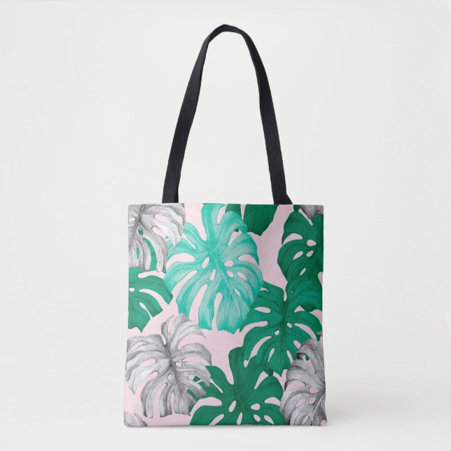 Tropical monstera leaves hand drawn illustration p tote bag (Front)
