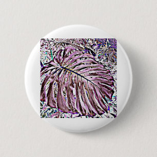 Tropical Monstera Leaves in Purple 2 Inch Round Button