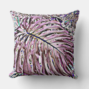 Tropical Monstera Leaves in Purple Throw Pillow