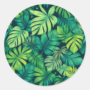 Tropical Monstera Leaves Jungle Pattern Classic Round Sticker