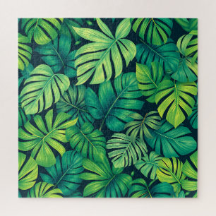Tropical Monstera Leaves Jungle Pattern Jigsaw Puzzle