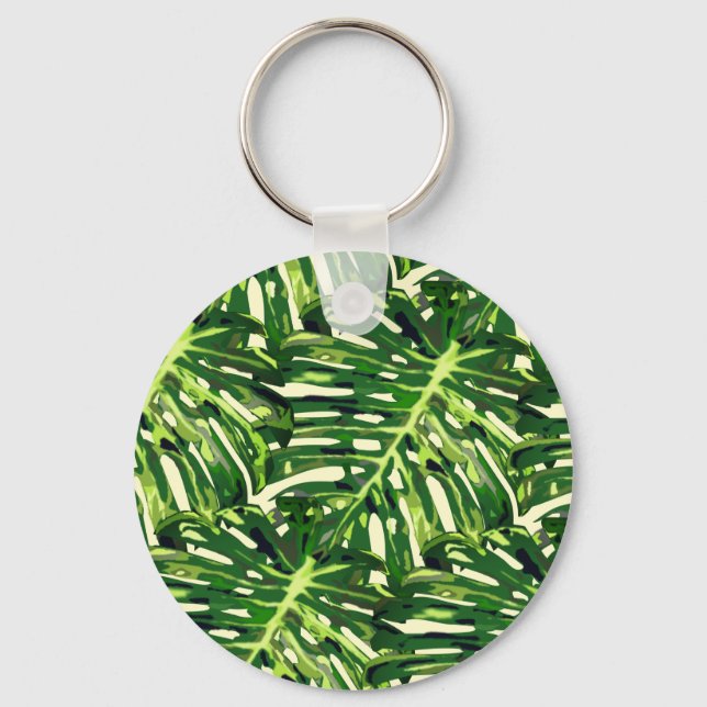 Tropical Monstera Leaves Keychain (Front)