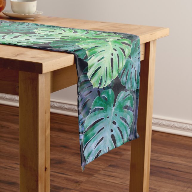 Tropical Monstera Leaves Long Table Runner (In Situ)