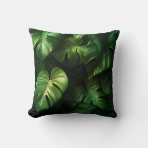 Tropical Monstera Leaves - Luxury Green Design Throw Pillow