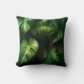 Tropical Monstera Leaves - Luxury Green Design Throw Pillow