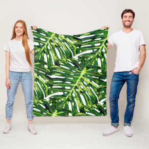 Tropical Monstera Leaves - Nature Fleece Blanket