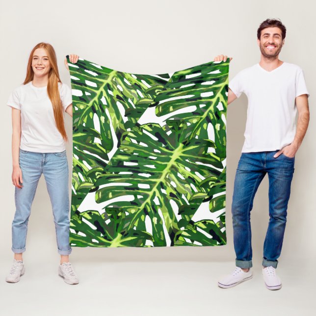 Tropical Monstera Leaves - Nature Fleece Blanket (In Situ)