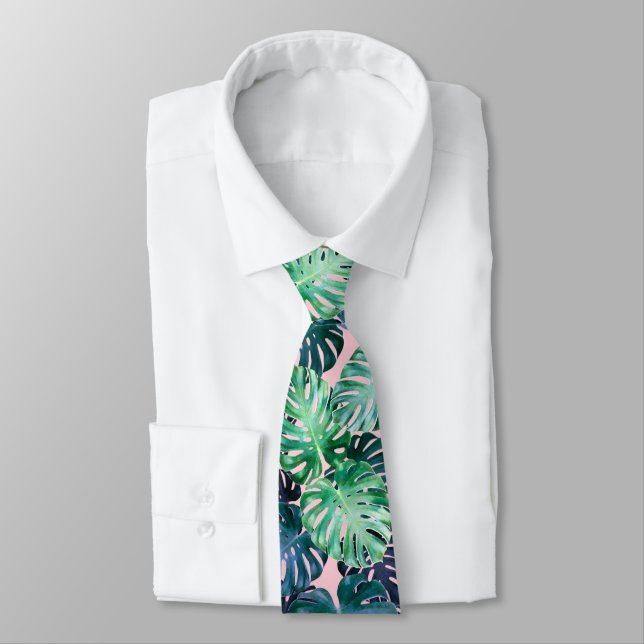 Tropical Monstera Leaves  Neck Tie (Tied)