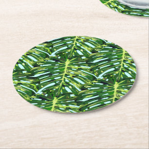 Tropical Monstera Leaves Paper Coaster Your Colou