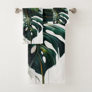 Tropical Monstera Leaves Pattern Bath Towel