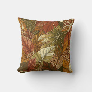  Tropical Monstera Leaves Rust Green Botanical Throw Pillow
