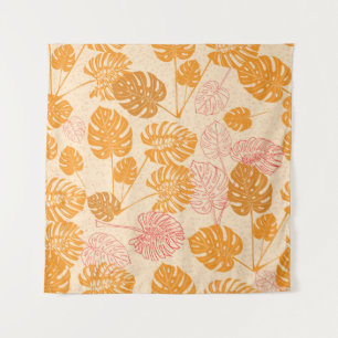 Tropical monstera leaves. Seaml drawing silhouette Tapestry