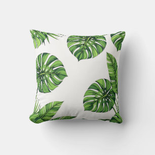 Tropical Monstera Leaves Seamless Pattern Green Throw Pillow