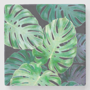 Tropical Monstera Leaves Stone Coaster