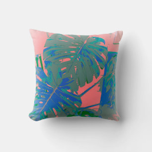 Tropical Monstera Leaves Throw Pillow