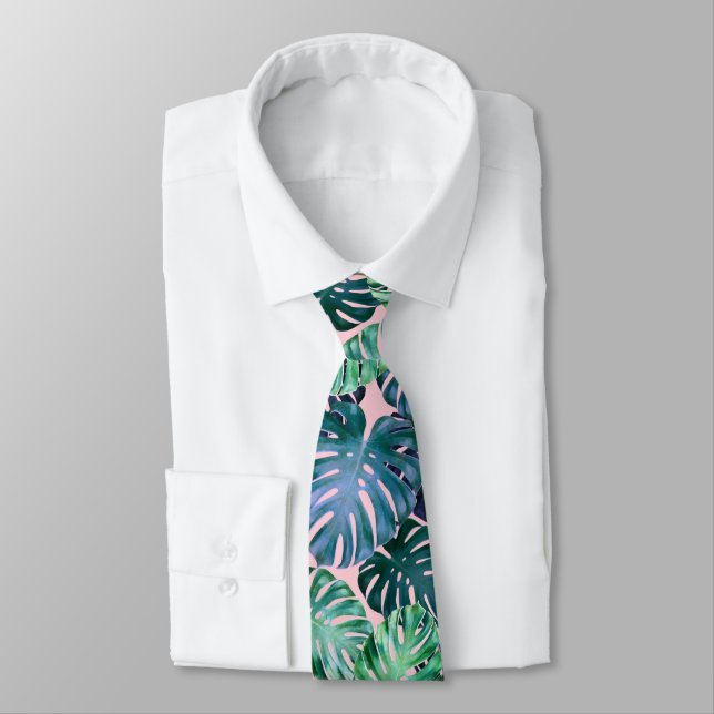 Tropical Monstera Leaves Tie (Tied)