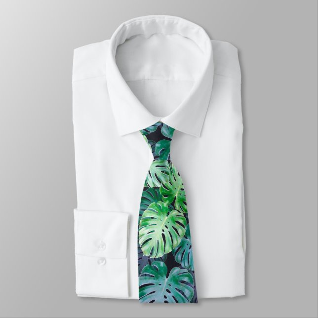 Tropical Monstera Leaves Tie (Tied)