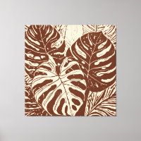 Tropical Monstera Linocut style art