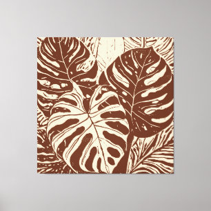 Tropical Monstera Linocut style art Canvas Print