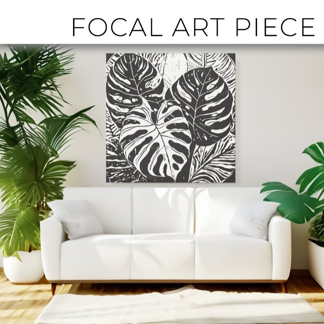 Tropical Monstera Linocut style art Canvas Print (Creator Uploaded)