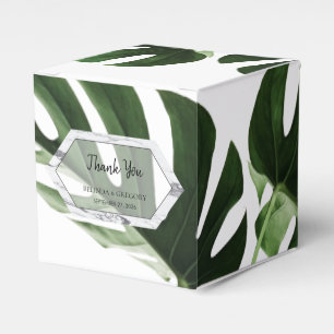 Tropical Monstera Marble Wedding  Favor Box