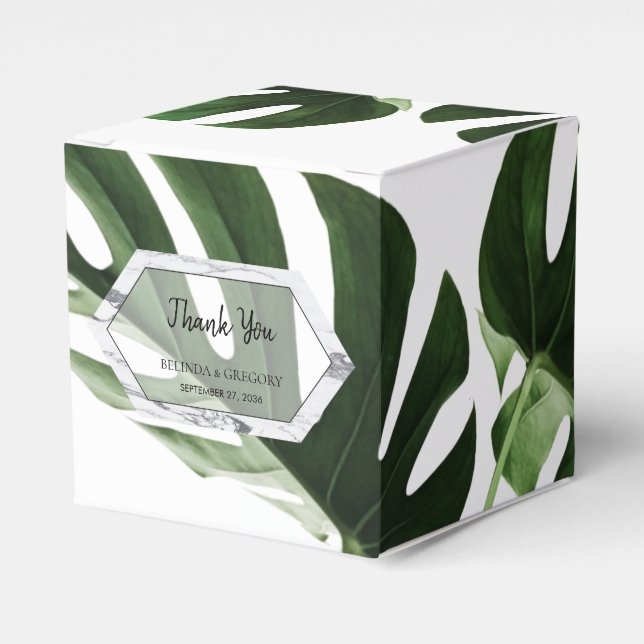 Tropical Monstera Marble Wedding  Favor Box (Front Side)