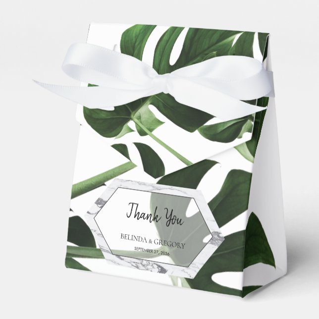 Tropical Monstera Marble Wedding Favor Box (Front Side)