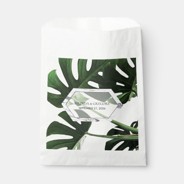 Tropical Monstera Marble Wedding Favour Bag (Front)