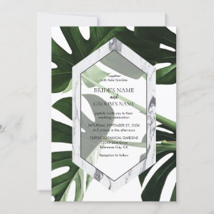 Tropical Monstera Marble Wedding Invitations
