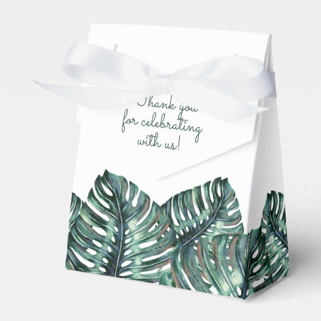 Tropical Monstera Palm Beach Wedding Retro  Favor Box (Front Side)