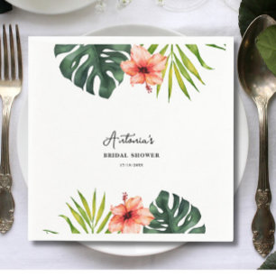 Tropical Monstera Palm Bridal Shower Napkin