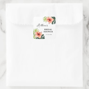 Tropical Monstera Palm Bridal Shower  Square Sticker