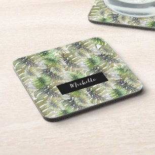 Tropical Monstera Palm Green Coaster