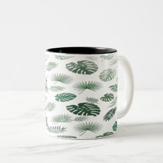 Tropical Monstera Palm Leaves Green Pattern Mug