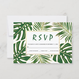 Tropical monstera, palm leaves green wedding RSVP Card