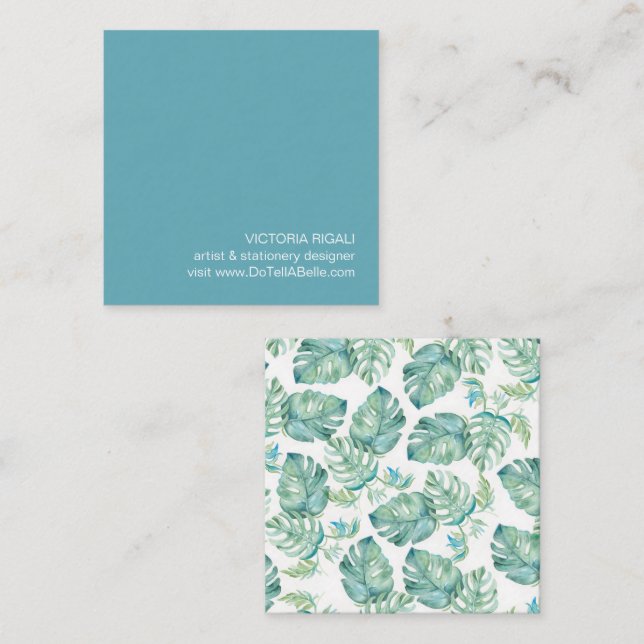 Tropical Monstera Palm Leaves Square Business Card (Front/Back)