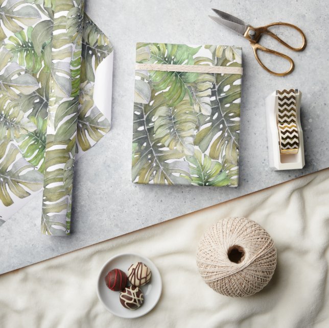 Tropical Monstera Palm Pastel Pattern Wrapping Paper (Crafts)