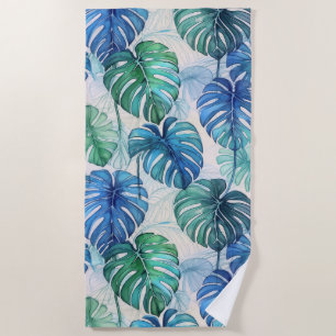 Tropical monstera pattern beach towel