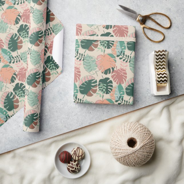 Tropical Monstera Plant Botanical Leaves Wrapping Paper (Crafts)