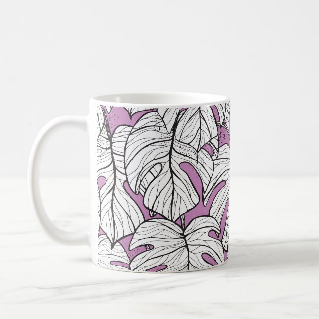 Tropical Monstera Plant Repeat Pattern Coffee Mug (Left)