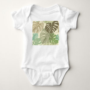 Tropical Monstera Retro Hand-Drawn Pattern Baby Bodysuit