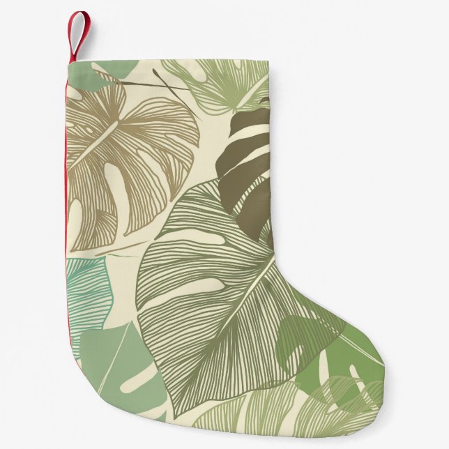 Tropical Monstera Retro Hand-Drawn Pattern Small Christmas Stocking (Front)